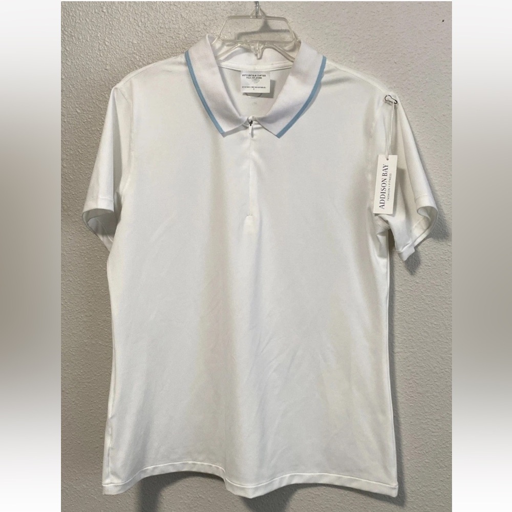 Addison Bay Women's XL Courtside Golf Polo White 1/4 Zip Athletic Activewear